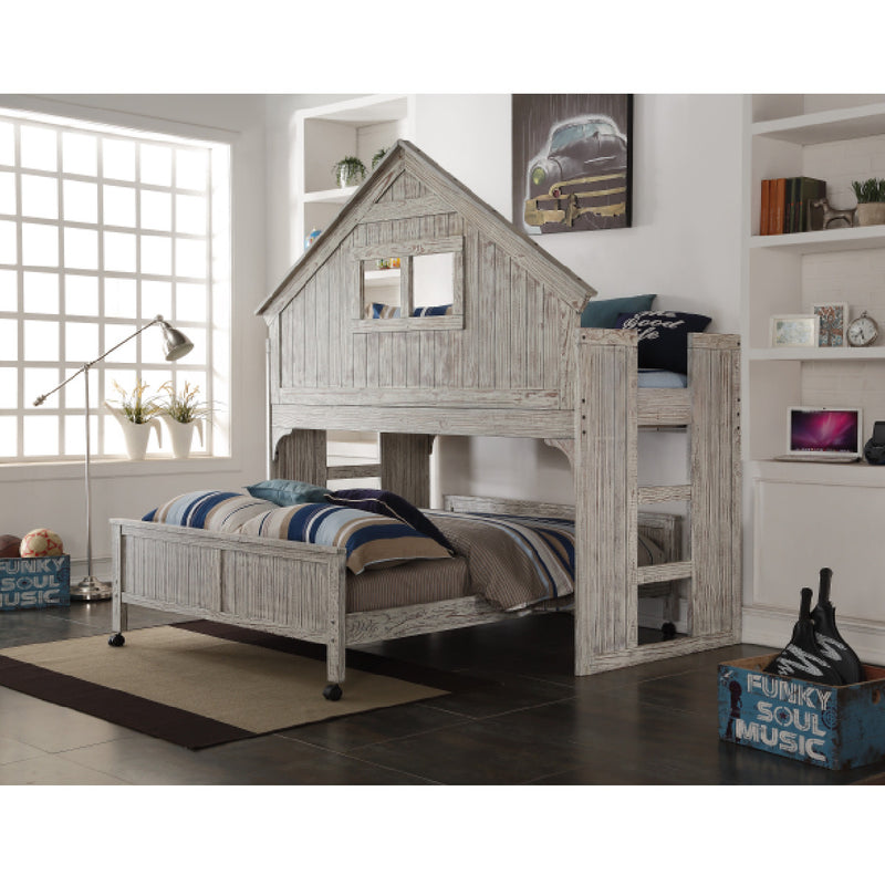 Donco Club House Low Loft Twin Bed With Full Caster Bed In Brushed Driftwood Finish - KeyBedroom