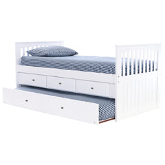 Donco Twin Mission Rake Bed With 3 Drawer Storage And Twin Trundle Bed In White Finish - KeyBedroom