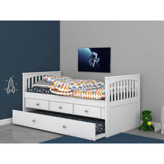 Donco Twin Mission Rake Bed With 3 Drawer Storage And Twin Trundle Bed In White Finish - KeyBedroom