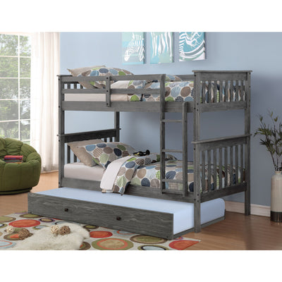 Donco Twin/Twin Mission Bunk Bed With Trundle Bed Brushed Grey Finish - KeyBedroom