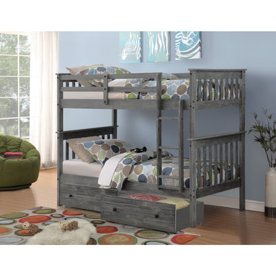Donco Twin/Twin Mission Bunk Bed With Dual Under Bed Drawers Brushed Grey Finish - KeyBedroom