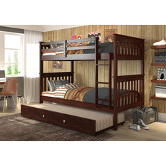 Donco Twin/Twin Mission Bunk Bed With Trundle Bed Cappuccino Finish - KeyBedroom