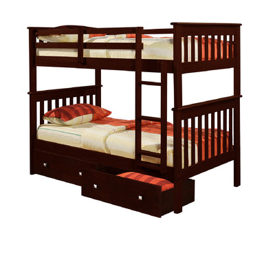Donco Twin/Twin Mission Bunk Bed With Under Bed Drawers Cappuccino Finish - KeyBedroom