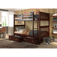 Donco Twin/Twin Mission Bunk Bed With Under Bed Drawers Cappuccino Finish - KeyBedroom
