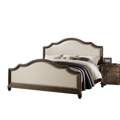 HomeRoots 92" X 82" X 59" Beige Linen And Weathered Oak California King Bed - KeyBedroom