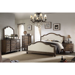 HomeRoots 92" X 82" X 59" Beige Linen And Weathered Oak California King Bed - KeyBedroom