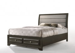 HomeRoots 87" X 79" X 52" Gray Fabric And Antique Gray Eastern King Storage Bed - KeyBedroom