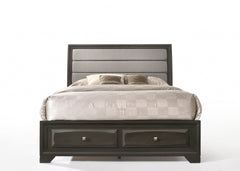 HomeRoots 87" X 79" X 52" Gray Fabric And Antique Gray Eastern King Storage Bed - KeyBedroom