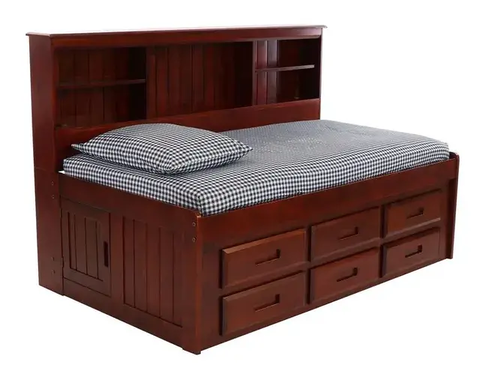 Donco Twin Bookcase Daybed With 6 Drawer Under Bed Storage In Merlot Finish - KeyBedroom
