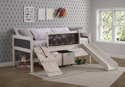 Donco Twin Art Play Junior Low Loft With Toy Boxes In White Wash/Dark Grey Finish - KeyBedroom
