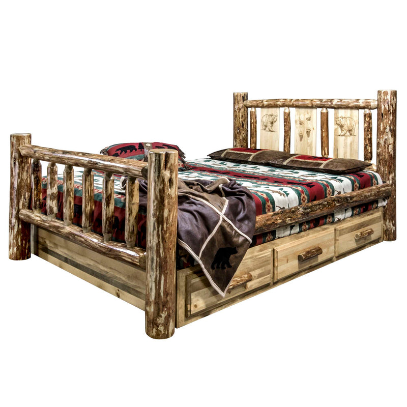 Montana Woodworks Glacier Country Collection King Storage Bed w/ Laser Engraved Design - KeyBedroom