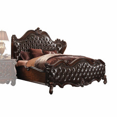 HomeRoots 88" X 101" X 76" 2-Tone Dark Brown PU Cherry Oak Wood Poly Resin Upholstery California King Bed - KeyBedroom