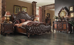 HomeRoots 92" X 97" X 76" 2-Tone Dark Brown PU Cherry Oak Wood Poly Resin Upholstery Eastern King Bed - KeyBedroom