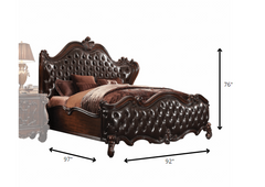 HomeRoots 92" X 97" X 76" 2-Tone Dark Brown PU Cherry Oak Wood Poly Resin Upholstery Eastern King Bed - KeyBedroom