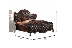 HomeRoots 76" X 95" X 73" 2-Tone Dark Brown PU Cherry Oak Wood Poly Resin Upholstery Queen Bed - KeyBedroom