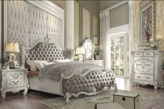 HomeRoots 92" X 97" X 76" Vintage Gray PU Bone White Wood Poly Resin Upholstery Eastern King Bed - KeyBedroom