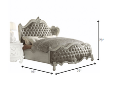 HomeRoots 76" X 95" X 73" Vintage Gray PU Bone White Wood Poly Resin Upholstery Queen Bed - KeyBedroom