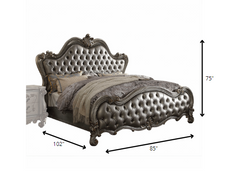 HomeRoots 85" X 102" X 75" Silver PU Antique Platinum Upholstery Poly Resin California King Bed - KeyBedroom