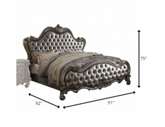 HomeRoots 91" X 92" X 75" Silver PU Antique Platinum Upholstery Poly Resin Eastern King Bed - KeyBedroom