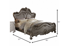 HomeRoots 86" X 97" X 75" Antique Platinum Wood Poly Resin California King Bed - KeyBedroom