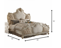 HomeRoots 85" X 93" X 78" Fabric Antique Pearl Wood Poly Resin Upholstery California King Bed - KeyBedroom