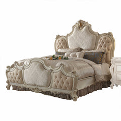 HomeRoots 89" X 89" X 78" Fabric Antique Pearl Wood Poly Resin Upholstery Eastern King Bed - KeyBedroom