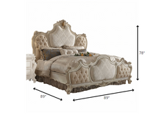 HomeRoots 89" X 89" X 78" Fabric Antique Pearl Wood Poly Resin Upholstery Eastern King Bed - KeyBedroom