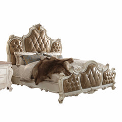 HomeRoots 74" X 89" X 78" PU Antique Pearl Wood Poly Resin Upholstery Queen Bed - KeyBedroom