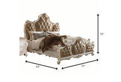 HomeRoots 74" X 89" X 78" PU Antique Pearl Wood Poly Resin Upholstery Queen Bed - KeyBedroom