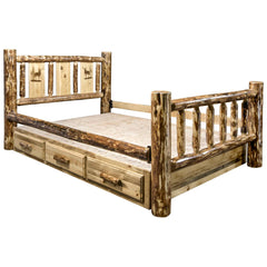 Montana Woodworks Glacier Country Collection Full Storage Bed w/ Laser Engraved Design - KeyBedroom