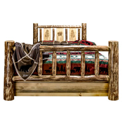 Montana Woodworks Glacier Country Collection Queen Storage Bed w/ Laser Engraved Design - KeyBedroom