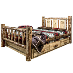 Montana Woodworks Glacier Country Collection Twin Storage Bed w/ Laser Engraved Design - KeyBedroom