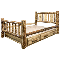 Montana Woodworks Glacier Country Collection Full Storage Bed w/ Laser Engraved Design - KeyBedroom