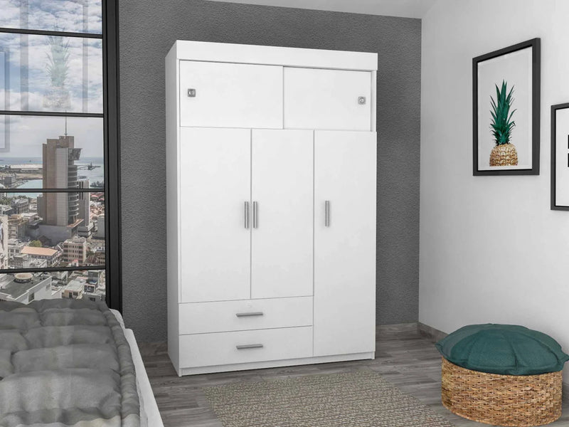Depot E-Shop Indiana Armoire, Three Door Cabinet, Two Drawers, Metal Hardware, Rod - KeyBedroom