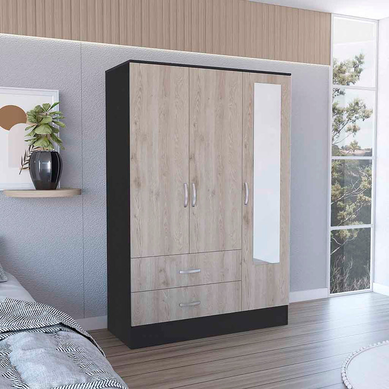 Depot E-Shop Gangi 120 Mirrored Armoire, Double Door Cabinet, Two Drawers, Metal Hardware, Rods, Four Shelves - KeyBedroom