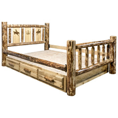 Montana Woodworks Glacier Country Collection Queen Storage Bed w/ Laser Engraved Design - KeyBedroom