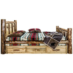 Montana Woodworks Glacier Country Collection California King Storage Bed w/ Laser Engraved Design - KeyBedroom