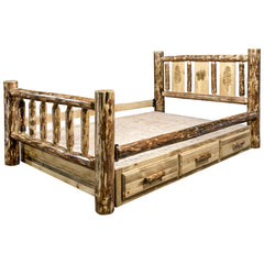 Montana Woodworks Glacier Country Collection King Storage Bed w/ Laser Engraved Design - KeyBedroom