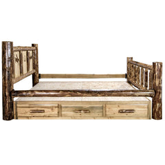 Montana Woodworks Glacier Country Collection Queen Storage Bed w/ Laser Engraved Design - KeyBedroom