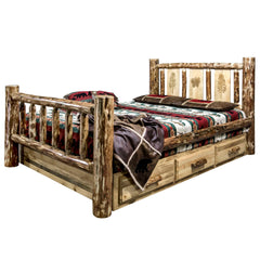 Montana Woodworks Glacier Country Collection Twin Storage Bed w/ Laser Engraved Design - KeyBedroom