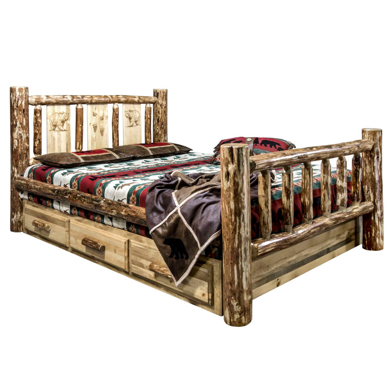 Montana Woodworks Glacier Country Collection California King Storage Bed w/ Laser Engraved Design - KeyBedroom