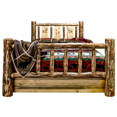 Montana Woodworks Glacier Country Collection Twin Storage Bed w/ Laser Engraved Design - KeyBedroom