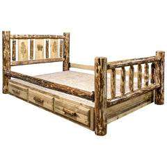 Montana Woodworks Glacier Country Collection Full Storage Bed w/ Laser Engraved Design - KeyBedroom