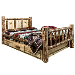 Montana Woodworks Glacier Country Collection King Storage Bed w/ Laser Engraved Design - KeyBedroom