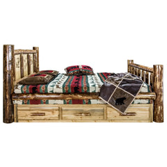 Montana Woodworks Glacier Country Collection Full Storage Bed w/ Laser Engraved Design - KeyBedroom