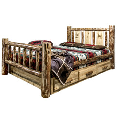 Montana Woodworks Glacier Country Collection Queen Storage Bed w/ Laser Engraved Design - KeyBedroom